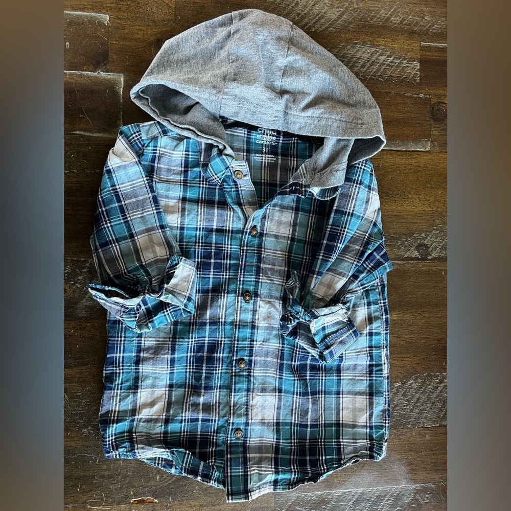 Child Of Mine Hooded button-up blue plaid Toddler shirt 3T ****ADORABLE****